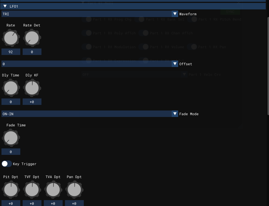 LFO rate, fade, and modulation depth